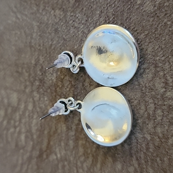 Space Age Nebula Etched Disc Dome Abstract Dangle Post Earrings - Picture 5 of 6